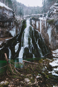 View of waterfall in forest