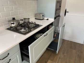 Panoramic view of kitchen at home