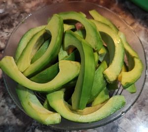 High angle view of green vegetables on table