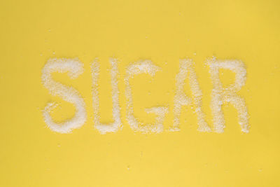 Close-up of text on yellow surface