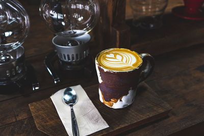 Glass of coffee on table