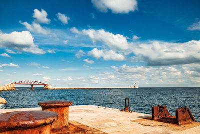 Sea and sky. the st elmo bridge as the gate to the grand harbour of valletta