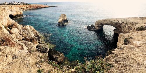 High angle view of rocks in sea