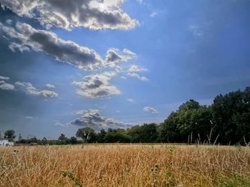 Scenic view of field against cloudy sky