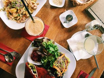 High angle view of food on table