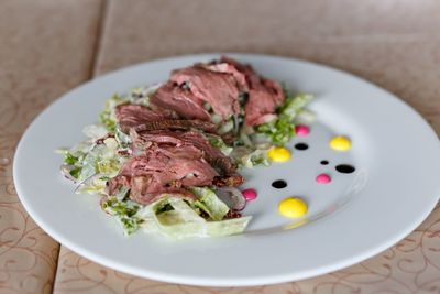 Close-up of food in plate on table