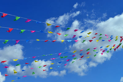 Low angle view of flags against sky
