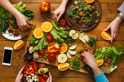 High angle view of food on table