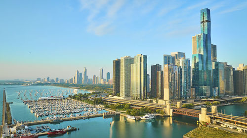 High angle view of buildings in city