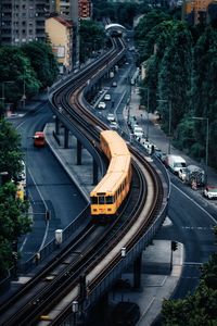 High angle view of traffic on road in city