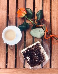 High angle view of breakfast on table