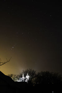 Low angle view of silhouette trees against sky at night