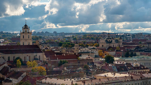 High angle view of townscape against sky