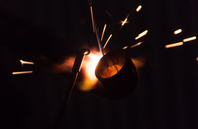 Close-up of pipe welding in factory