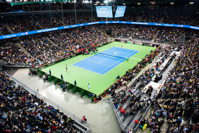 High angle view of crowd at tennis court