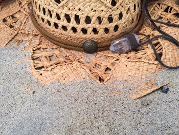 High angle view of abandoned shoes on street