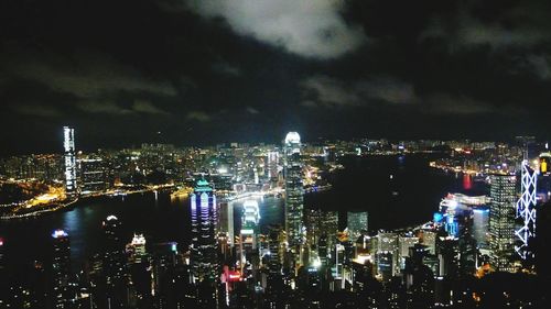 High angle view of city at night