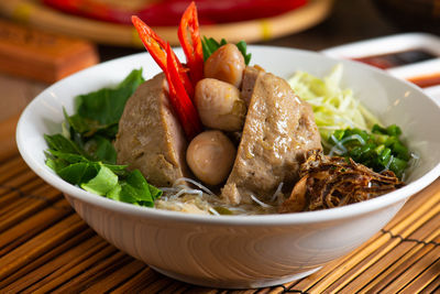 Close-up of meal served on table