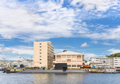 Submarine takashio of  japan maritime self-defense force in the yokosuka naval port.