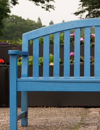 Close-up of blue seats in row