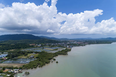 High angle view of townscape against sky