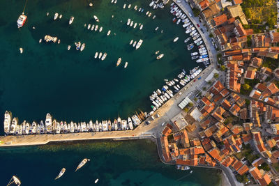 High angle view of city buildings