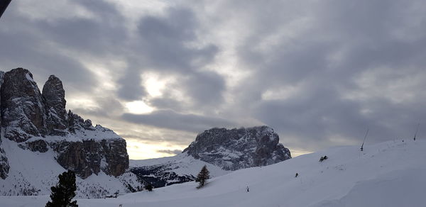 Scenic view of snow covered mountains against sky