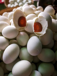 Close-up of broken eggs