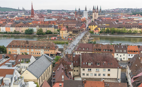 High angle view of buildings in city