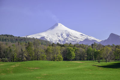 Villarica volcano snow scaped peak, chile