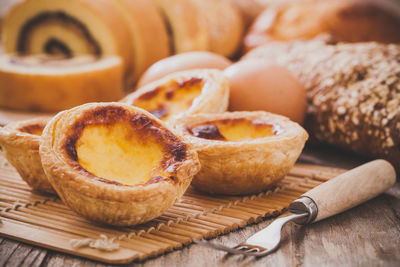 Close-up of baked food on table