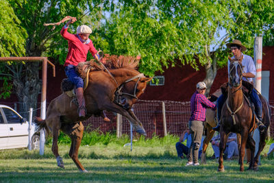 People riding horses