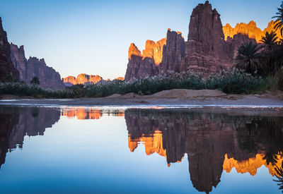 Reflection of rock formations in water