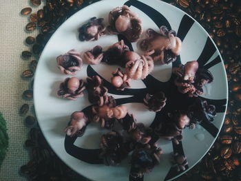 High angle view of breakfast on table
