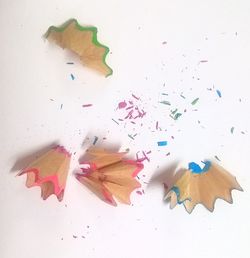 High angle view of colored pencils on table