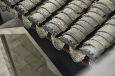 Low angle view of roof tiles in building