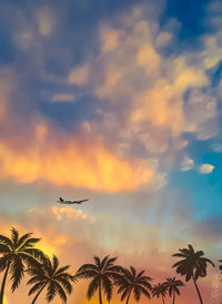 Low angle view of silhouette palm trees against sky during sunset