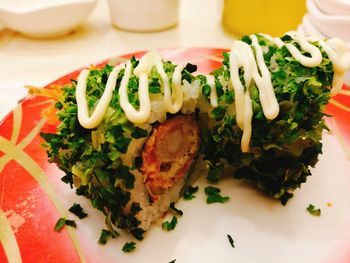 Close-up of served food in plate