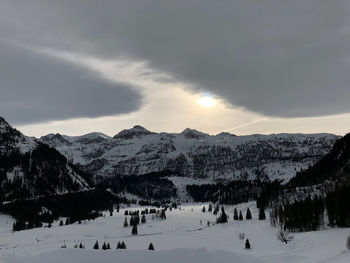 Scenic view of snowcapped mountains against sky