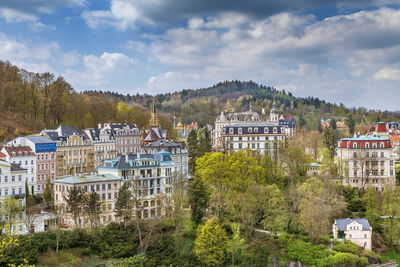 View of historical center of karlovy vary from hill, czech republic