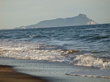 Scenic view of sea against clear sky