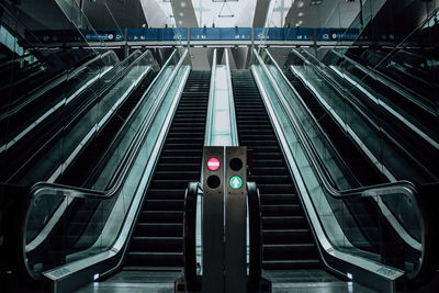 High angle view of escalator