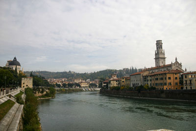 River amidst buildings in city against sky