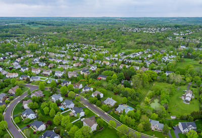 High angle view of townscape against sky