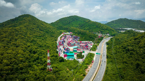 High angle view of townscape against sky