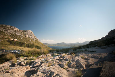 Scenic view of mountains against clear sky