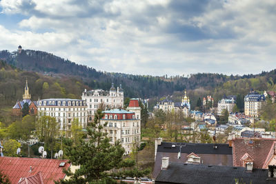 View of historical center of karlovy vary from hill, czech republic