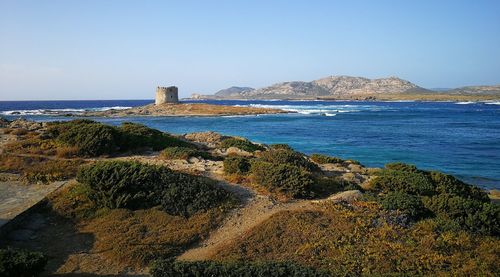 Scenic view of sea against clear sky