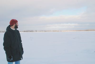 Man looking away in winter