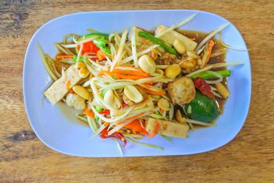 High angle view of meal served in plate